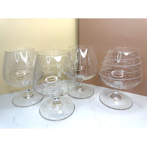 Mikasa CHEERS Collection Footed BRANDY Glasses Bubbles Swirls Lines - Picture 1 of 5